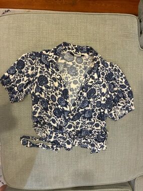 & Other Stores Blue and White Floral Blouse